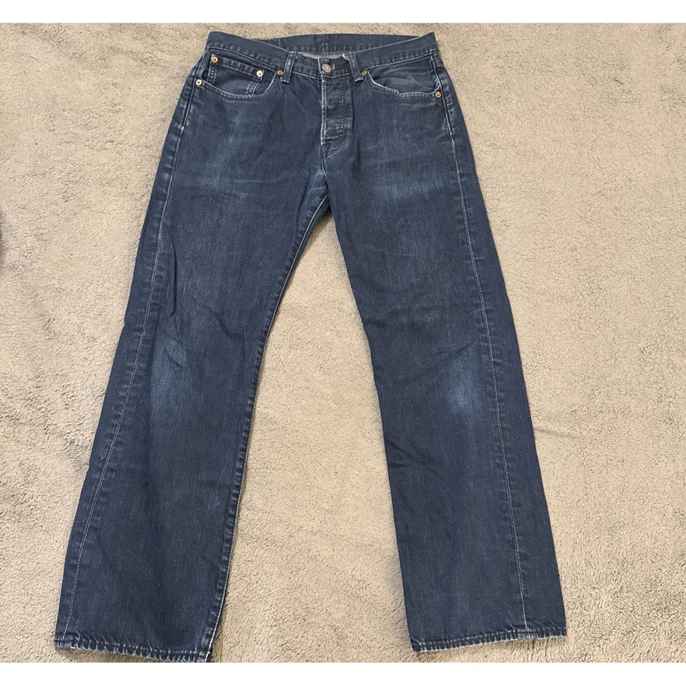 Levis Premium 501 Jeans Mens 32x30 Blue Dark Wash Denim Button Fly Straight Leg